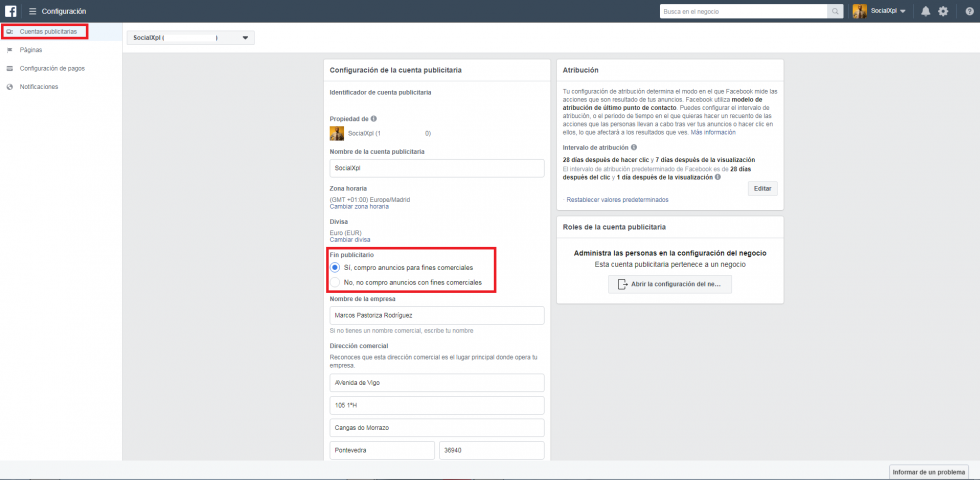 Configurar un perfil de pagos en Facebook Ads