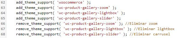 Eliminar zoom, lightbox y carrusel en producto Woocommerce con código